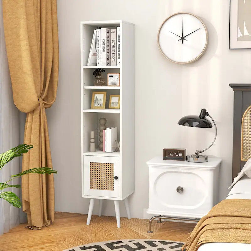 Costway Rattan Storage Cabinet Freestanding Slim Organizer Wood - See Details