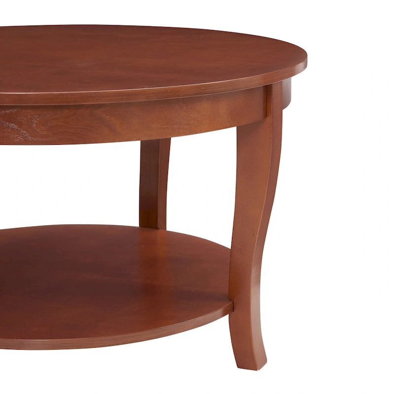 Traditional Round Coffee Table Wooden Centerpiece Table with Open Storage Shelves, for Living Room Bedroom Apartment Studio