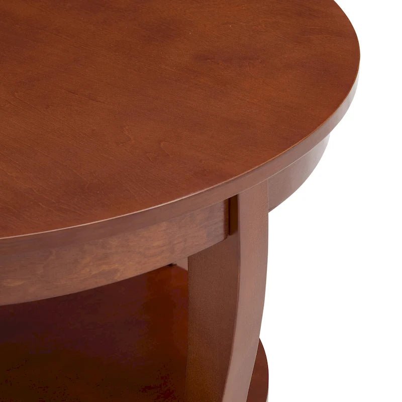 Traditional Round Coffee Table Wooden Centerpiece Table with Open Storage Shelves, for Living Room Bedroom Apartment Studio