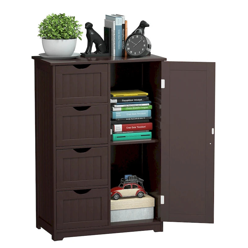 Gymax Wooden 4 Drawer Free Standing Bathroom Floor Cabinet Adjustable - See Details