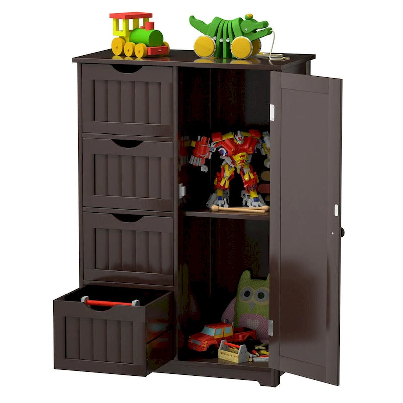 Gymax Wooden 4 Drawer Free Standing Bathroom Floor Cabinet Adjustable - See Details