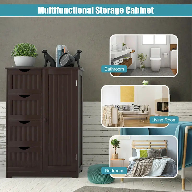 Gymax Wooden 4 Drawer Free Standing Bathroom Floor Cabinet Adjustable - See Details