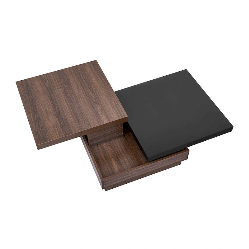 Modern 2 Tier Square Coffee Table Swivel Top Coffee Table with 1 Hidden Storage Space, for Living Room