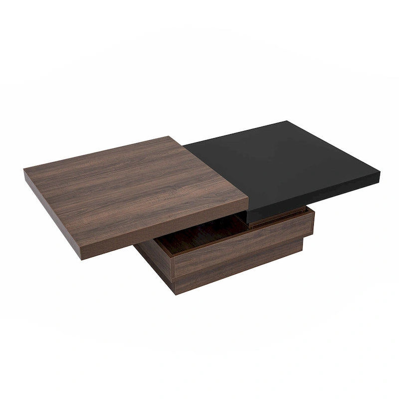 Modern 2 Tier Square Coffee Table Swivel Top Coffee Table with 1 Hidden Storage Space, for Living Room