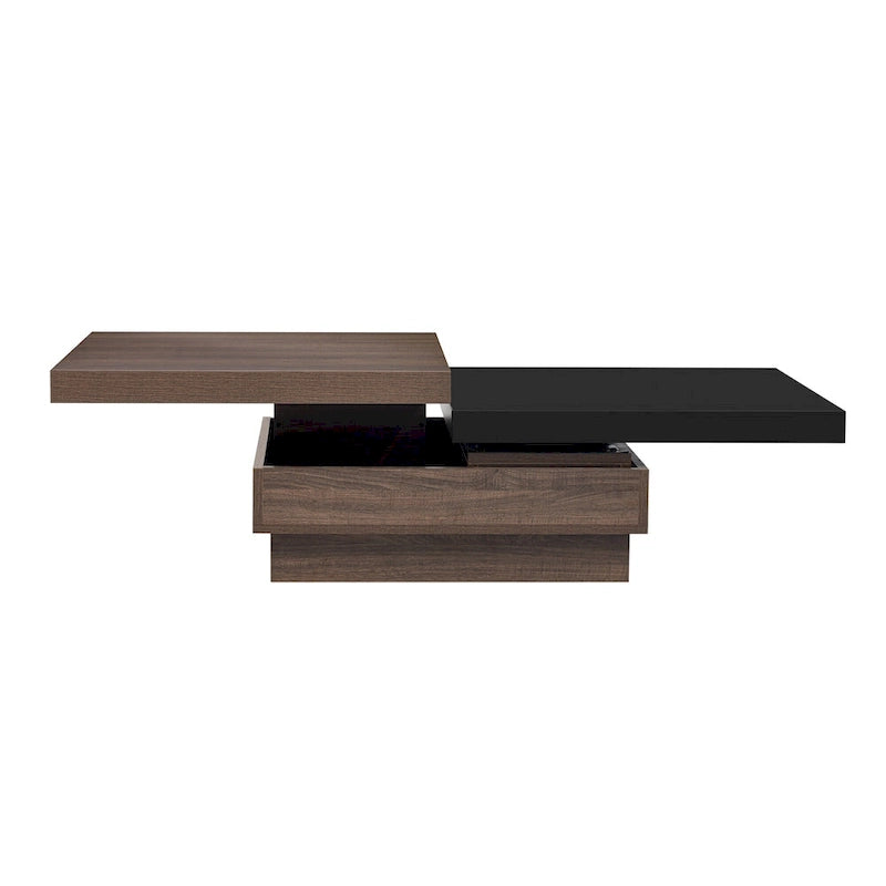 Modern 2 Tier Square Coffee Table Swivel Top Coffee Table with 1 Hidden Storage Space, for Living Room