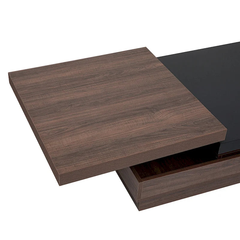 Modern 2 Tier Square Coffee Table Swivel Top Coffee Table with 1 Hidden Storage Space, for Living Room