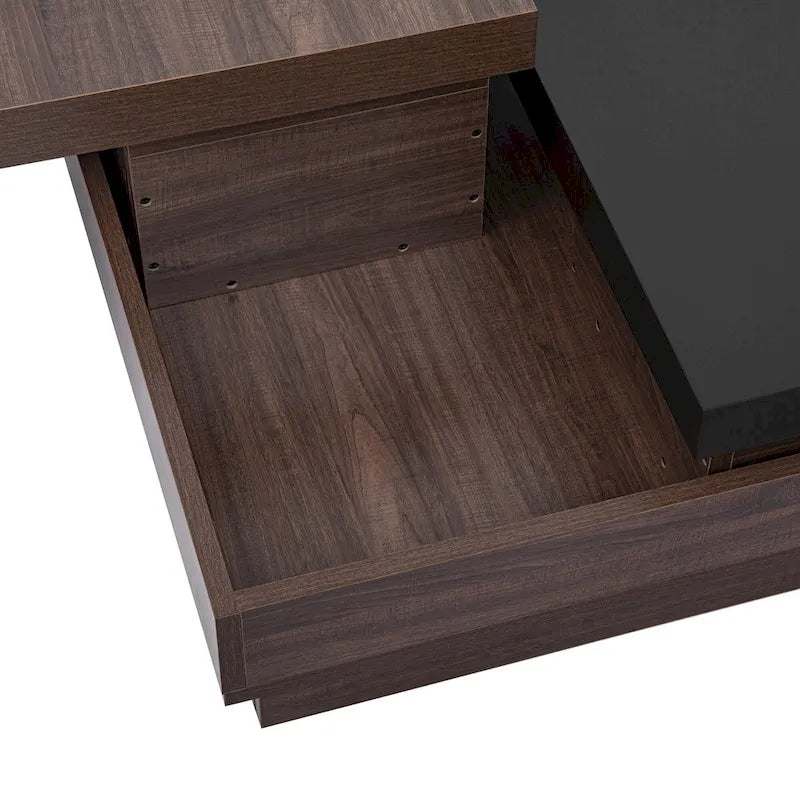 Modern 2 Tier Square Coffee Table Swivel Top Coffee Table with 1 Hidden Storage Space, for Living Room