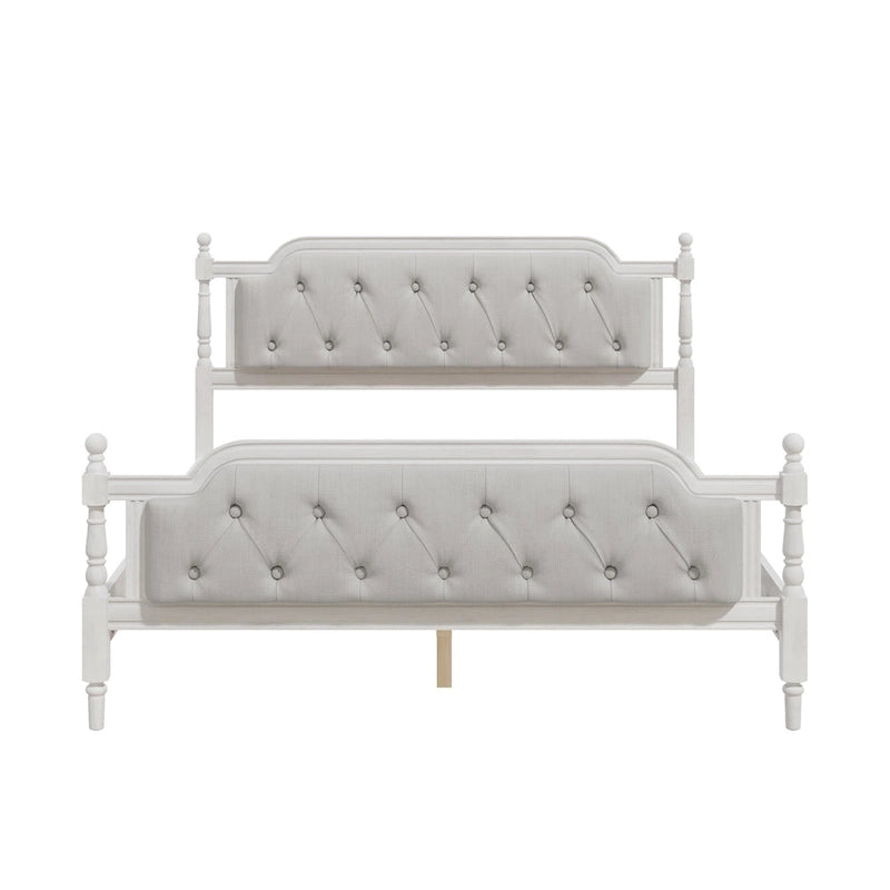Queen Size Wood Platform Bed Frame with Tufted Headboard with Elegant Handcrafted Design, Sturdy Wooden Slats