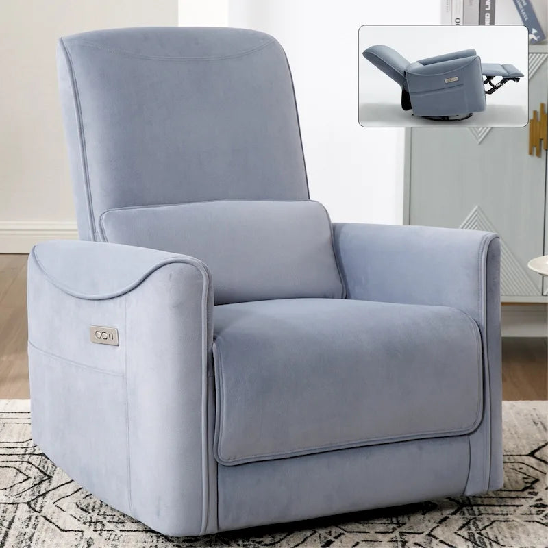 Brown Ergonomic Power Recliner with Swivel, Rocking, and USB Ports