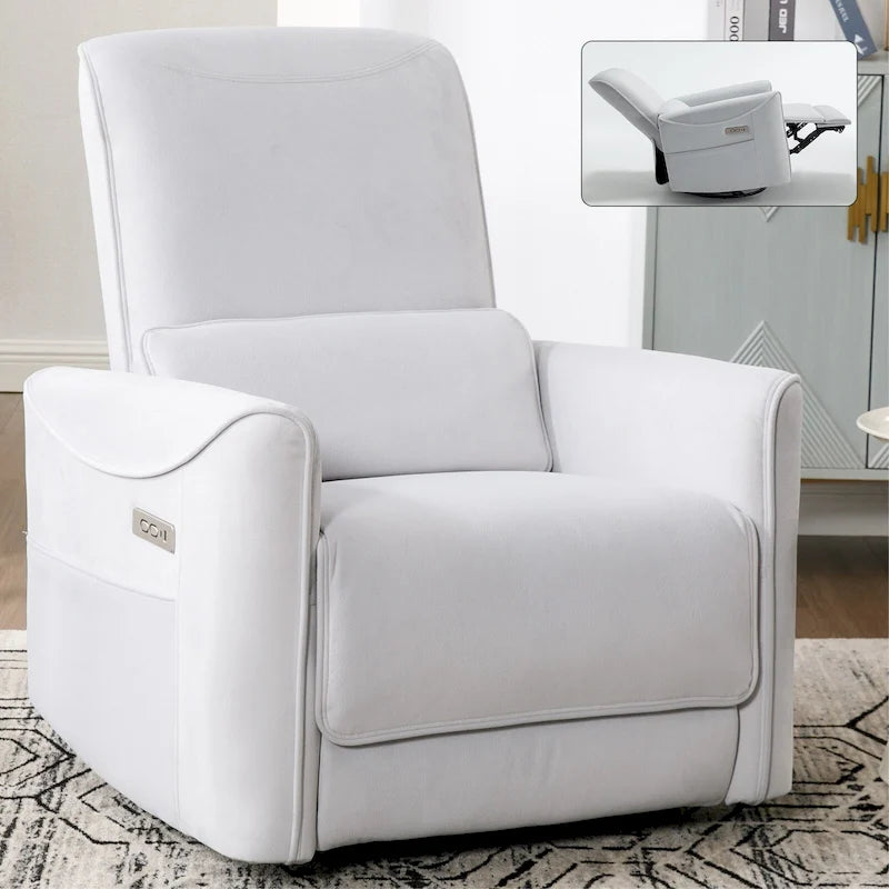 Brown Ergonomic Power Recliner with Swivel, Rocking, and USB Ports