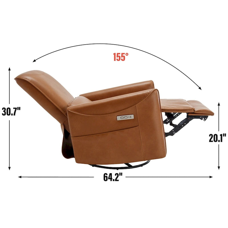 Brown Ergonomic Power Recliner with Swivel, Rocking, and USB Ports