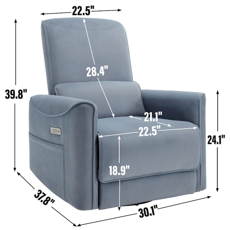 Brown Ergonomic Power Recliner with Swivel, Rocking, and USB Ports