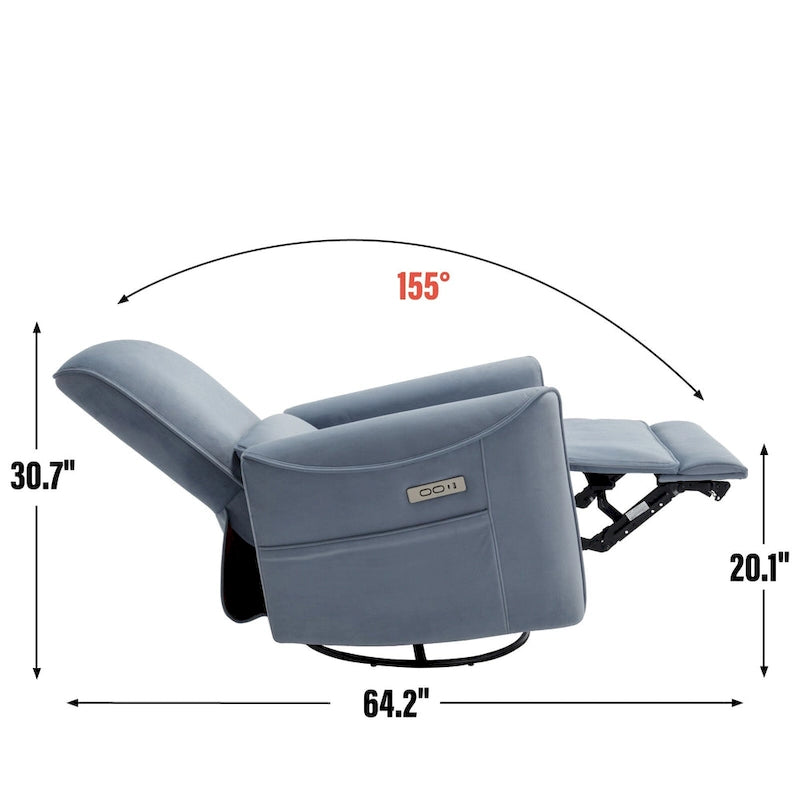 Brown Ergonomic Power Recliner with Swivel, Rocking, and USB Ports