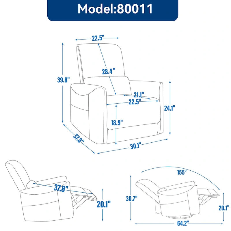 Brown Ergonomic Power Recliner with Swivel, Rocking, and USB Ports