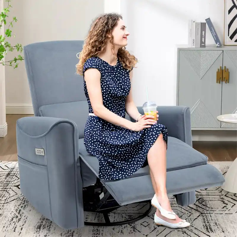 Brown Ergonomic Power Recliner with Swivel, Rocking, and USB Ports