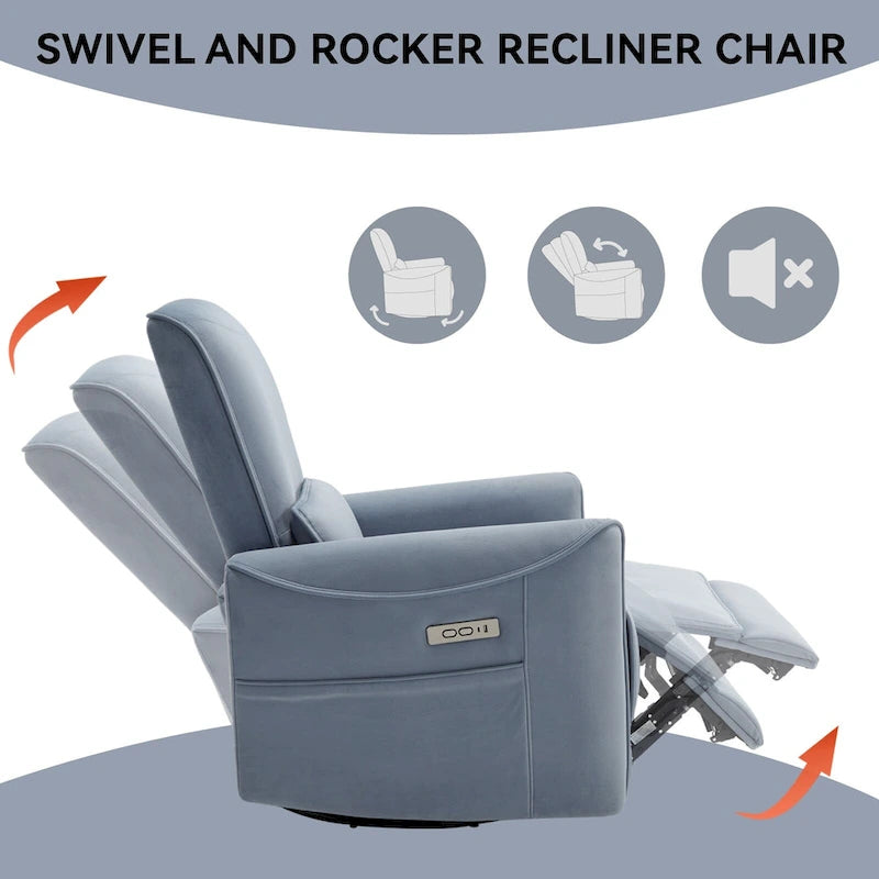 Brown Ergonomic Power Recliner with Swivel, Rocking, and USB Ports