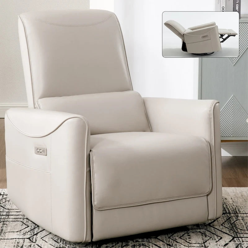Brown Ergonomic Power Recliner with Swivel, Rocking, and USB Ports