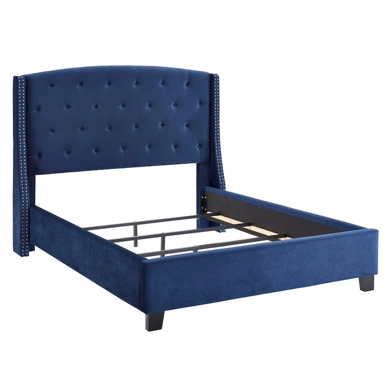 Upholstered Polyester Platform Bed with Button Tufted Wingback