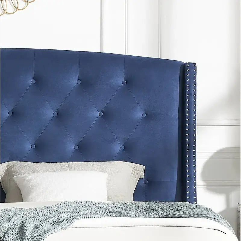 Upholstered Polyester Platform Bed with Button Tufted Wingback