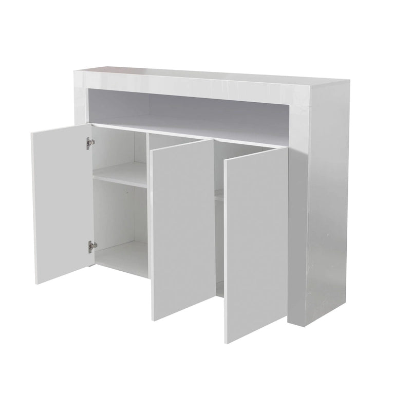 Modern Storage Cabinet with LED Light, Shelves and 3 Doors for Hallway, Dining Room
