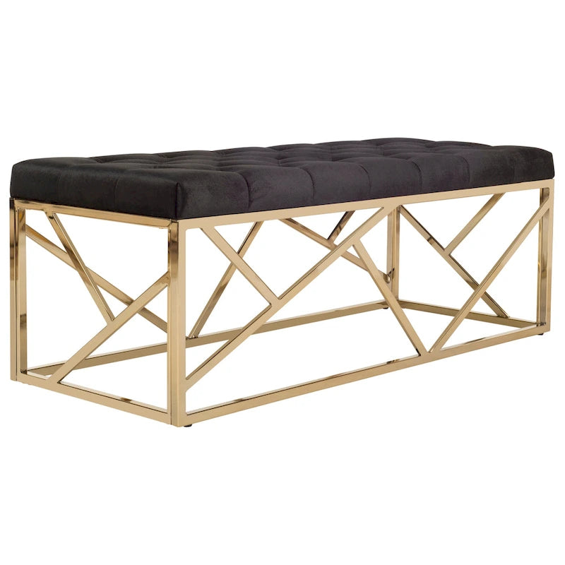 SAFAVIEH Nolie Black/ Gold Tufted Rectangular Bench - 48.5 x 20.3 x 18 - 49Wx20Dx18H