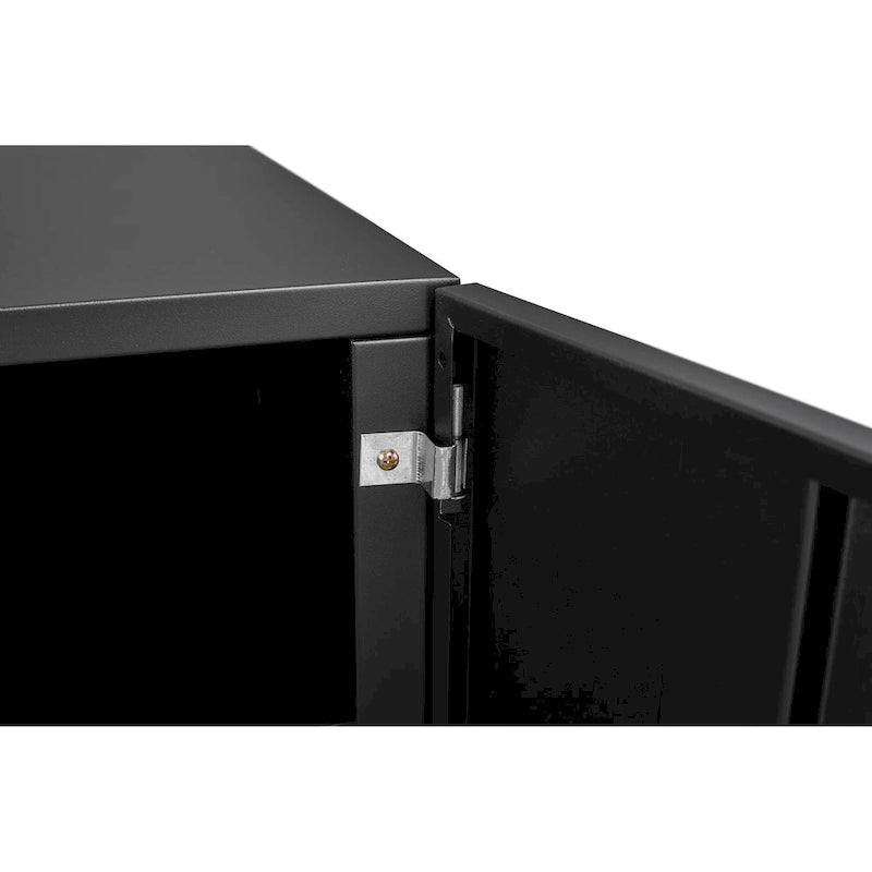 Black cabinet with 2 door and a sturdy steel printer stand