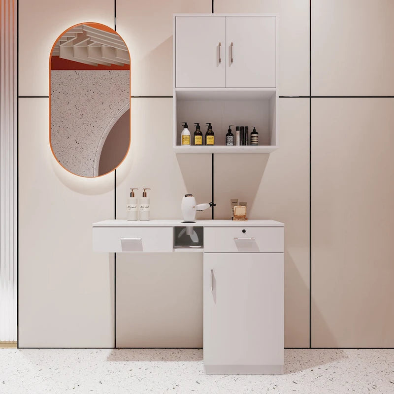 Wood Floating Wall Mounted Storage Cabinet For Barber Shampoo Station