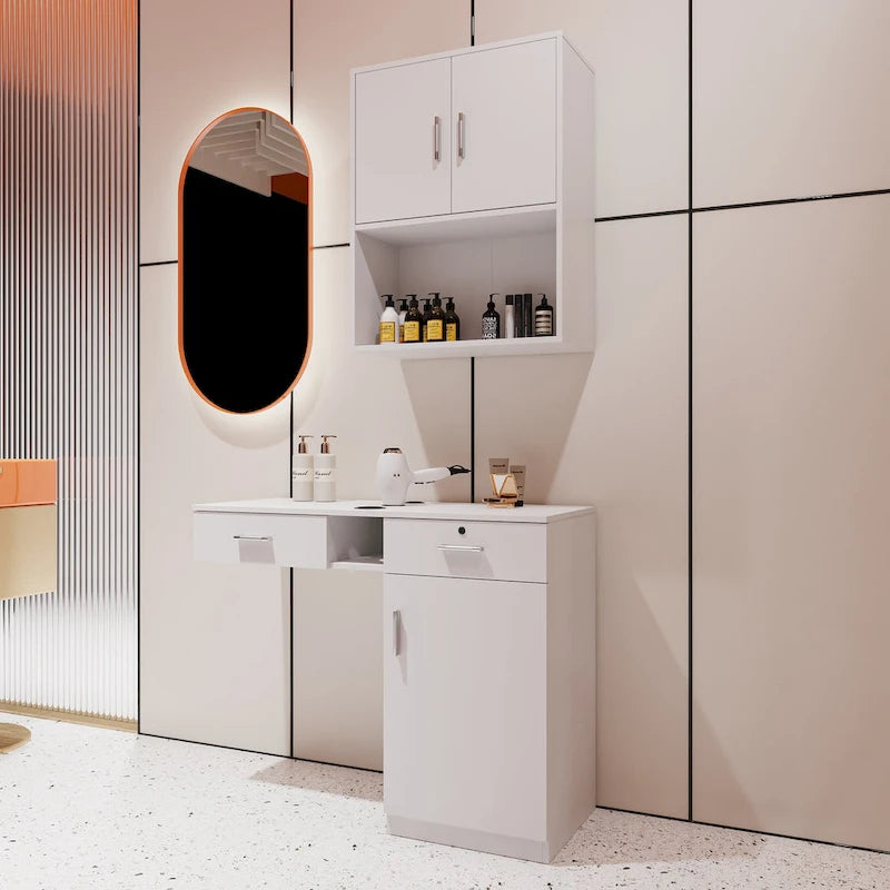 Wood Floating Wall Mounted Storage Cabinet For Barber Shampoo Station