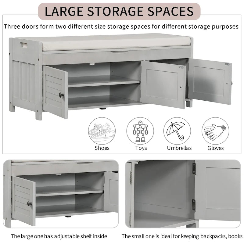 TREXM Storage Bench with 3 Shutter-shaped Doors