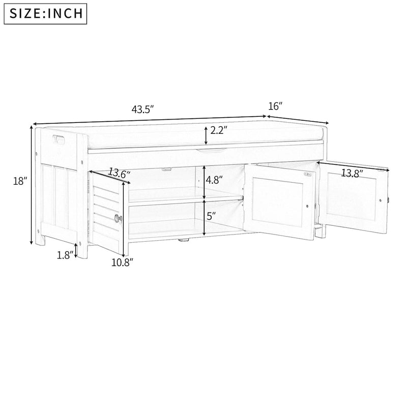 TREXM Storage Bench with 3 Shutter-shaped Doors