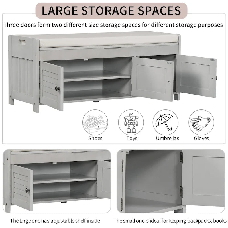 TREXM Storage Bench with 3 Shutter-shaped Doors