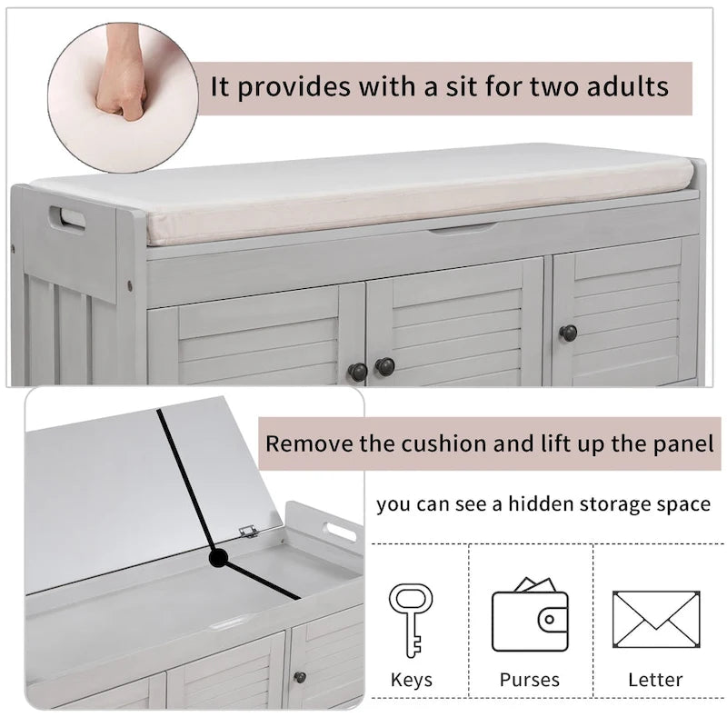 TREXM Storage Bench with 3 Shutter-shaped Doors