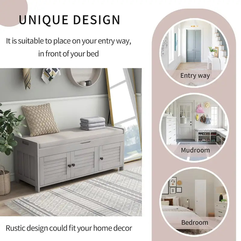 TREXM Storage Bench with 3 Shutter-shaped Doors