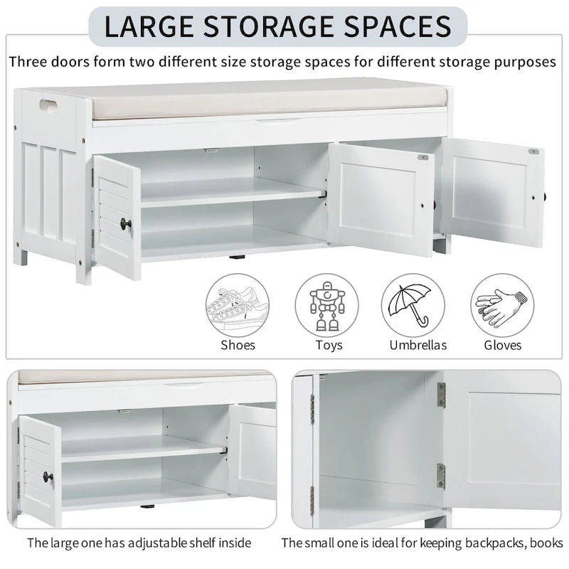 TREXM Storage Bench with 3 Shutter-shaped Doors