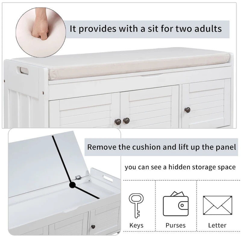 TREXM Storage Bench with 3 Shutter-shaped Doors