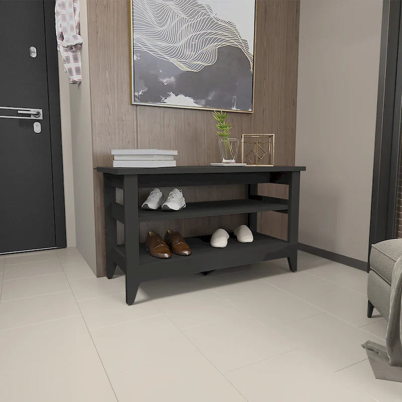 FM Furniture Vilna Storage Bench with 2 Open Shelves and 4 Legs