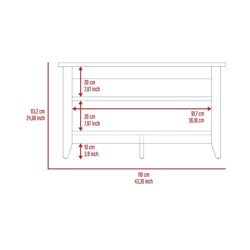 FM Furniture Vilna Storage Bench with 2 Open Shelves and 4 Legs