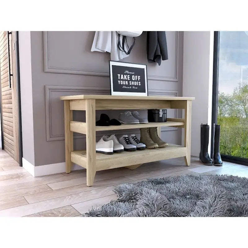 FM Furniture Vilna Storage Bench with 2 Open Shelves and 4 Legs