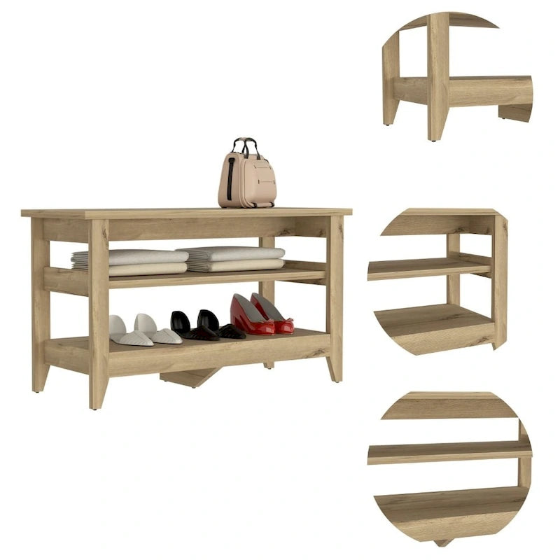 FM Furniture Vilna Storage Bench with 2 Open Shelves and 4 Legs