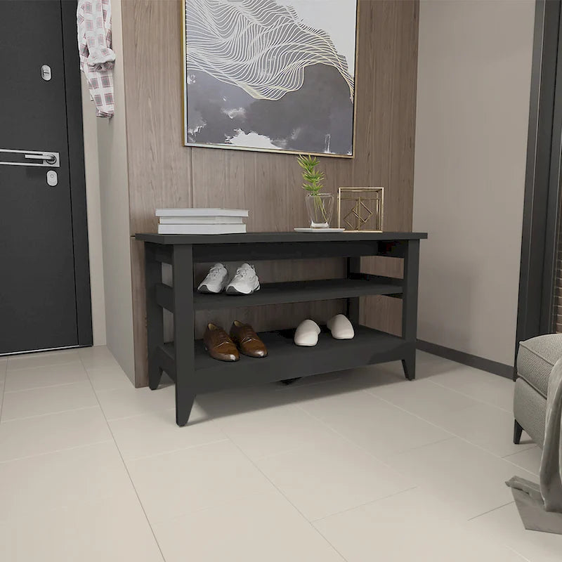 FM Furniture Vilna Storage Bench with 2 Open Shelves and 4 Legs