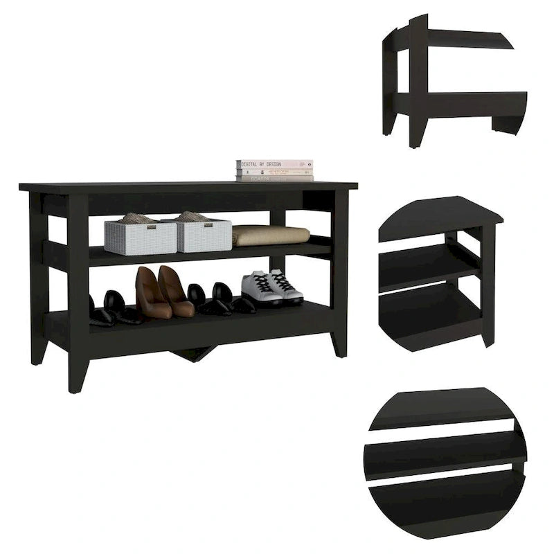 FM Furniture Vilna Storage Bench with 2 Open Shelves and 4 Legs