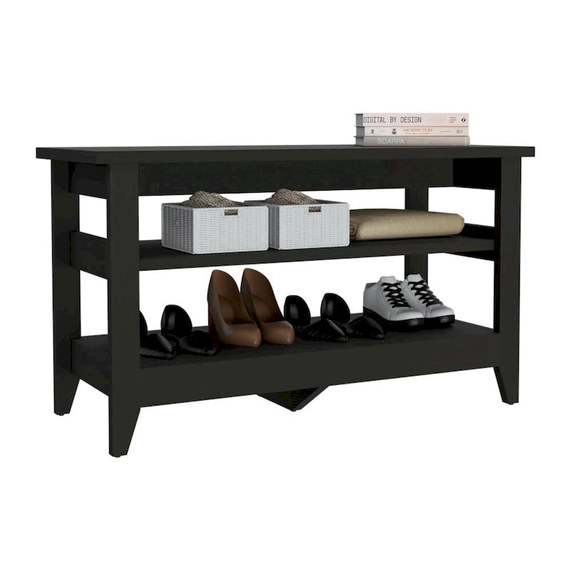 FM Furniture Vilna Storage Bench with 2 Open Shelves and 4 Legs