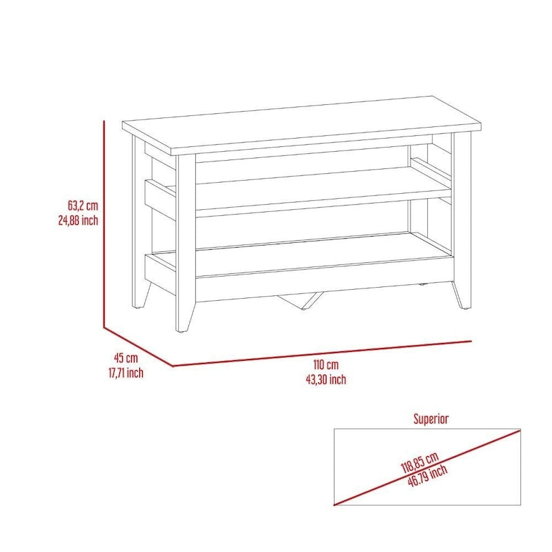 FM Furniture Vilna Storage Bench with 2 Open Shelves and 4 Legs