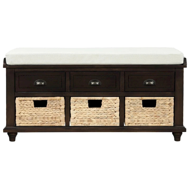 Harper & Bright Designs 3-Drawer Storage Bench with 3 Rattan Baskets