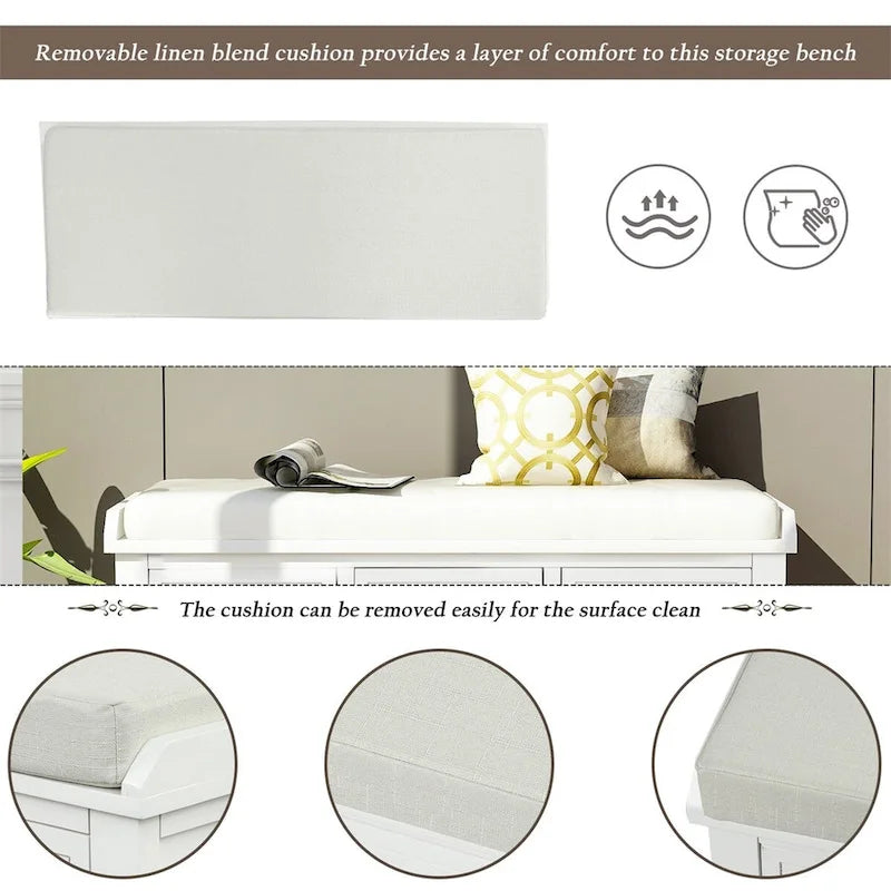 Harper & Bright Designs 3-Drawer Storage Bench with 3 Rattan Baskets