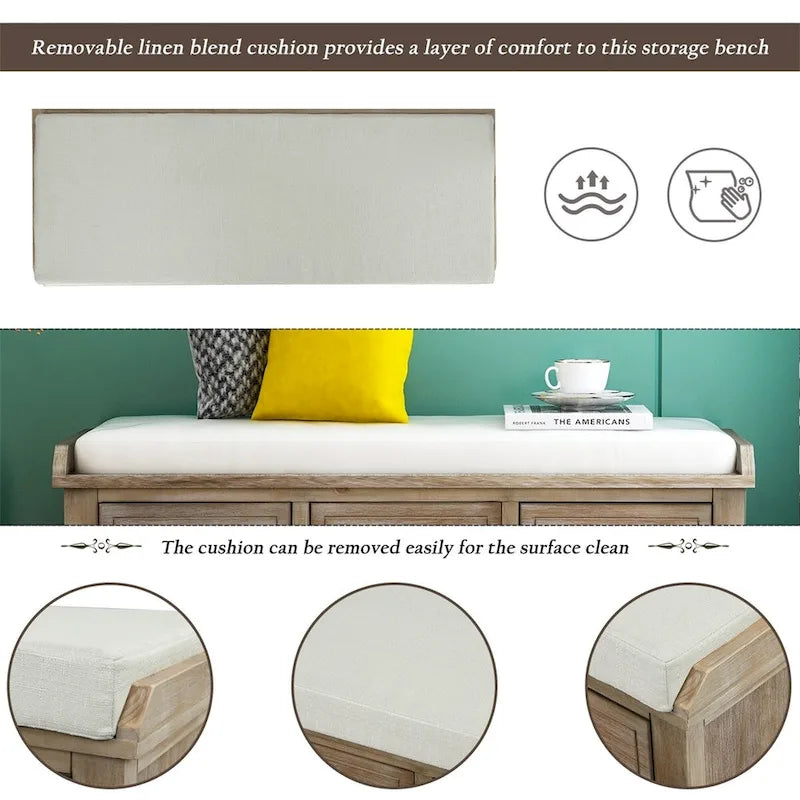 Harper & Bright Designs 3-Drawer Storage Bench with 3 Rattan Baskets
