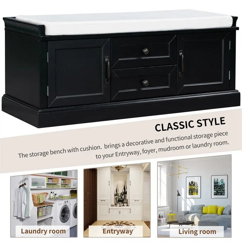 Shoe stool, 2 drawers, 2, removable pads, living room locker, entrance