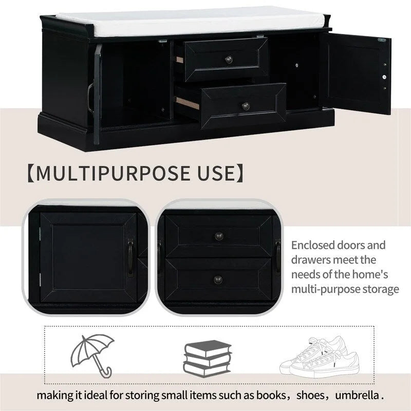 Shoe stool, 2 drawers, 2, removable pads, living room locker, entrance