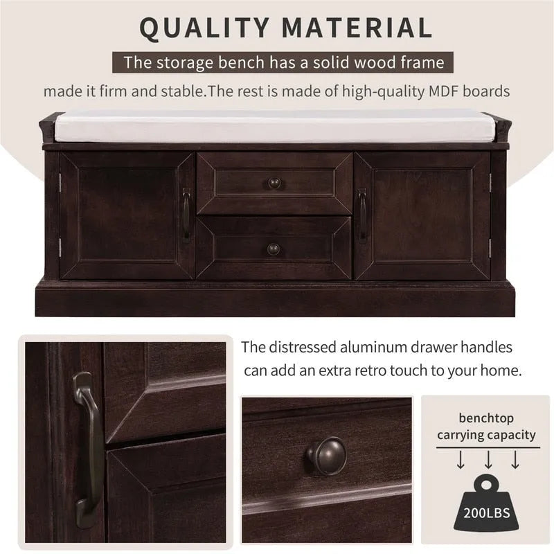 Shoe stool, 2 drawers, 2, removable pads, living room locker, entrance