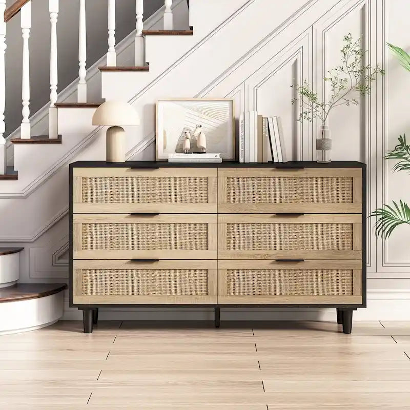 51.186-Drawers Rattan Storage Cabinet for Bedroom,Living Room